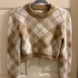 PacSun Brown and White Plaid Sweater